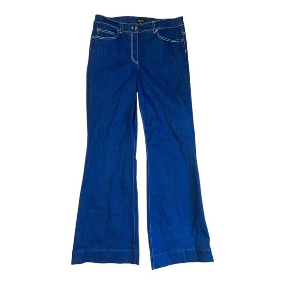 + Escada White Stitching Flare Medium Wash Jeans Size 32 (EU 42) KD1 - Picture 1 of 7